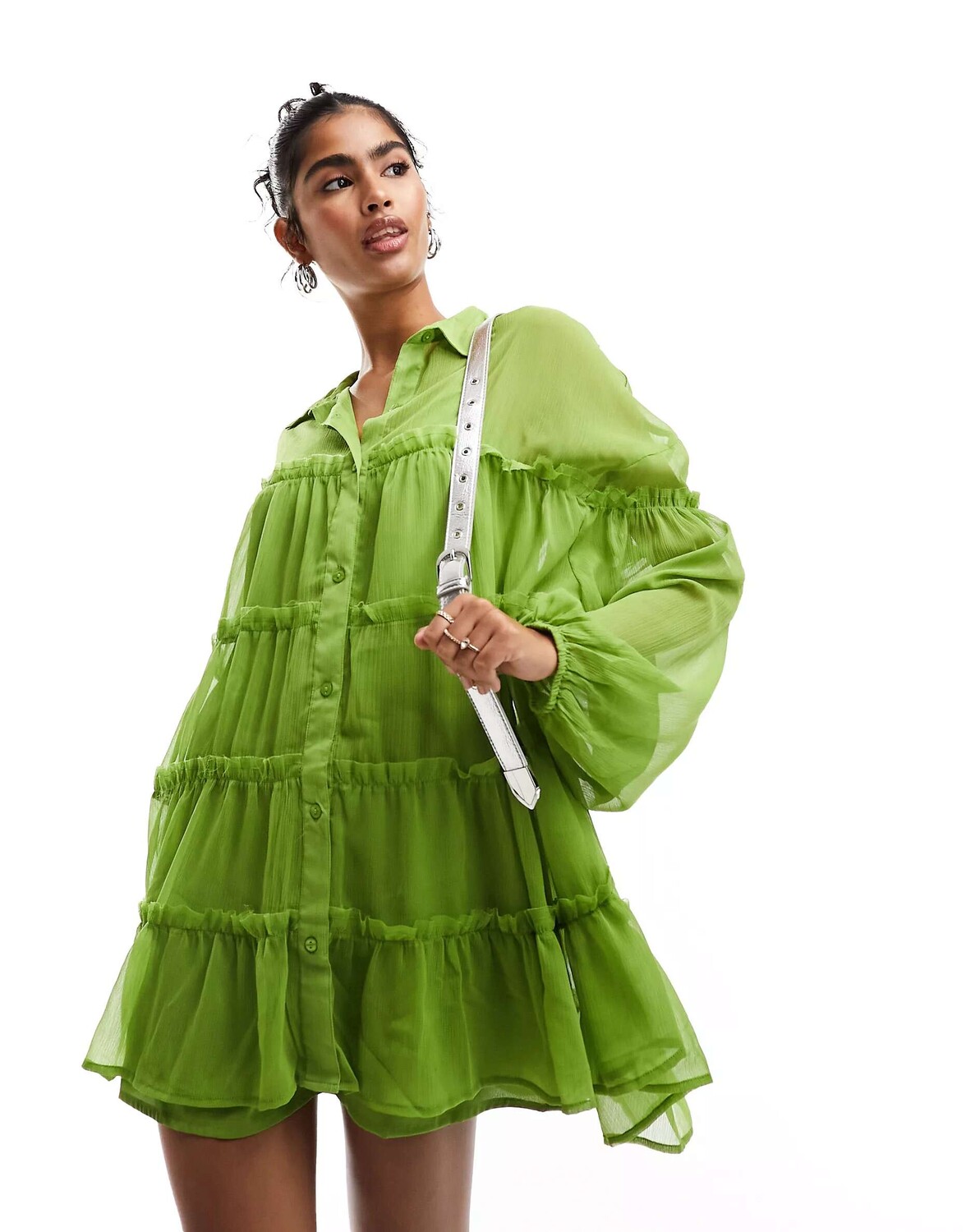 

Зеленое шифоновое платье-рубашка мини ASOS