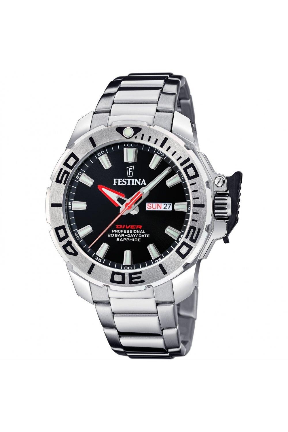 

Классические аналоговые кварцевые часы Diver из нержавеющей стали - F20665/4 Festina, черный