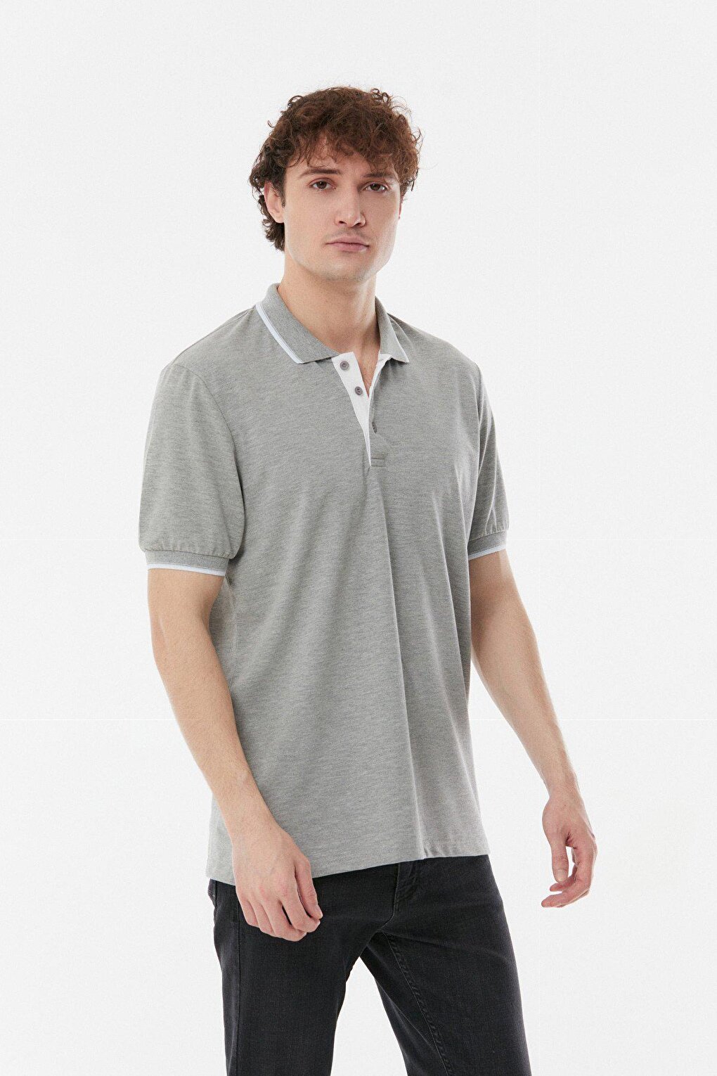 Полосатая футболка с воротником-поло Fullamoda, серый