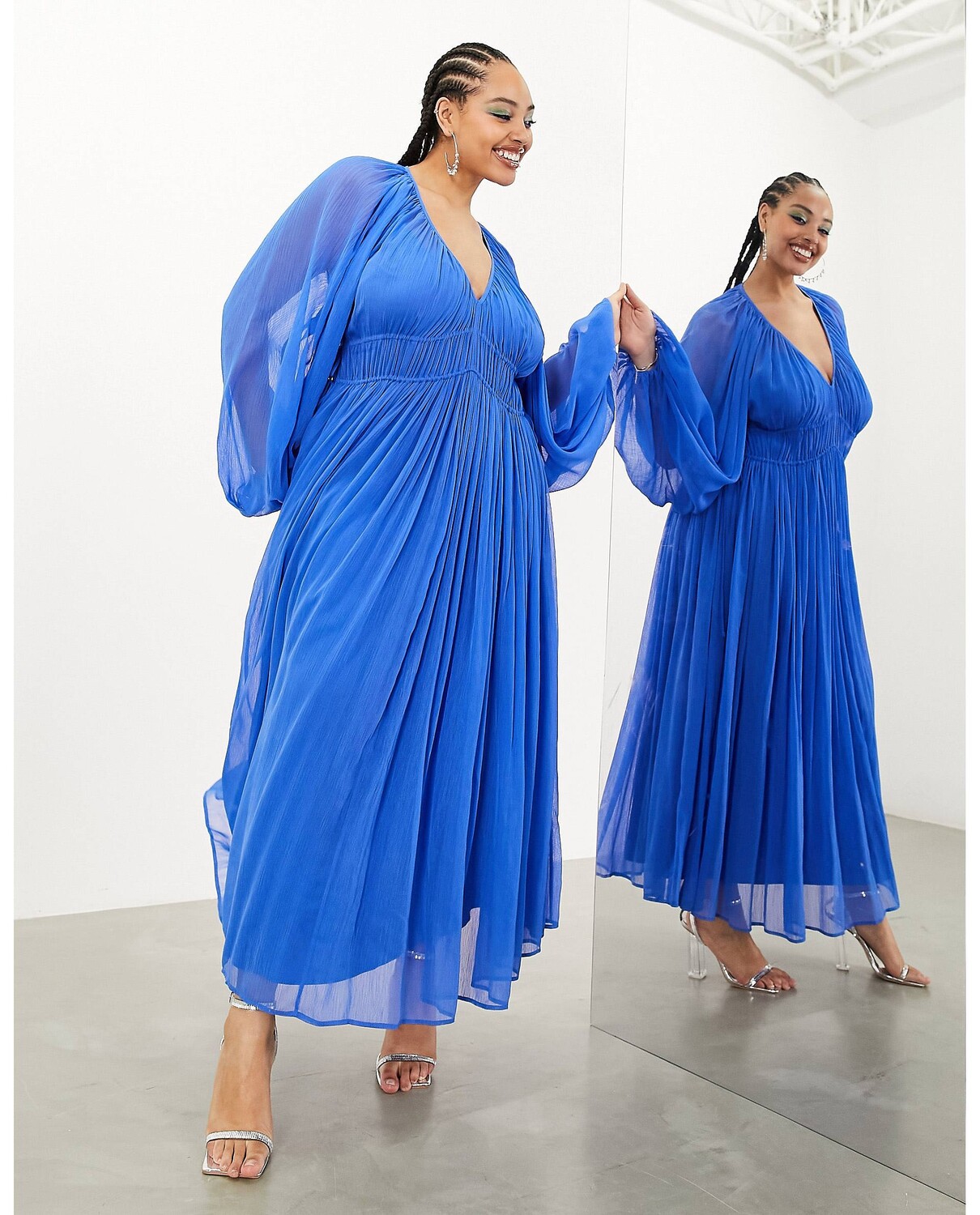 

Ярко-синее платье макси со сборками и кулиской на талии ASOS EDITION Curve