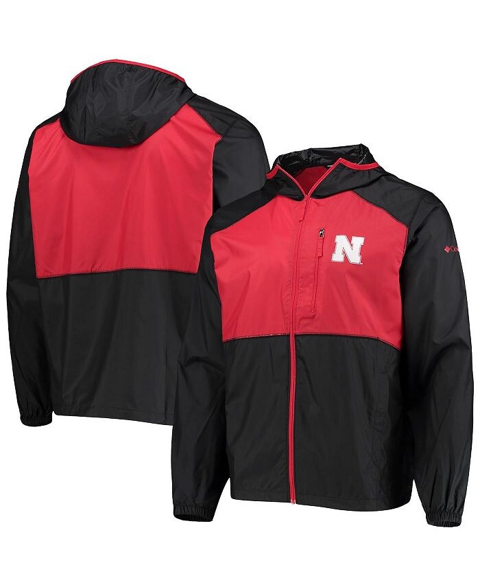 

Мужская черная, алая куртка-ветровка с капюшоном Nebraska Huskers Flash Forward с молнией во всю длину Columbia, черный