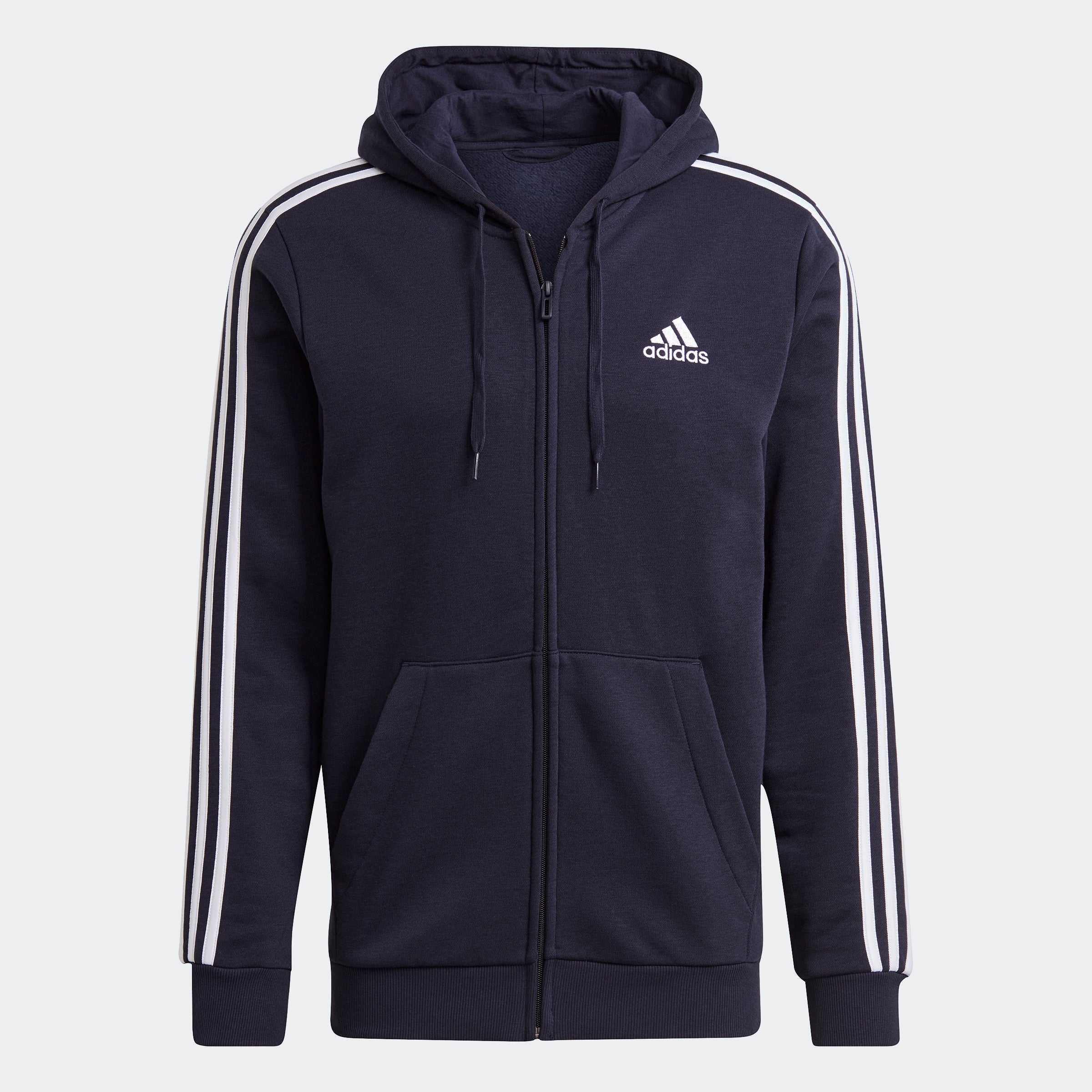 

Мужская флисовая худи с тремя полосками и молнией во всю длину adidas Essentials, цвет Legend Ink