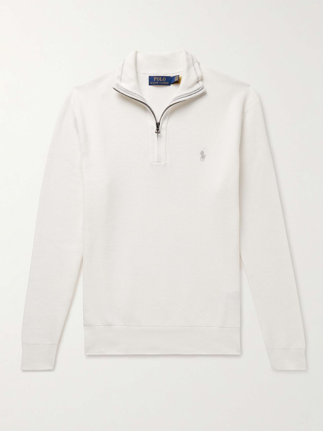 

Свитер из хлопкового пике с вышитым логотипом и молнией до половины POLO RALPH LAUREN, белый