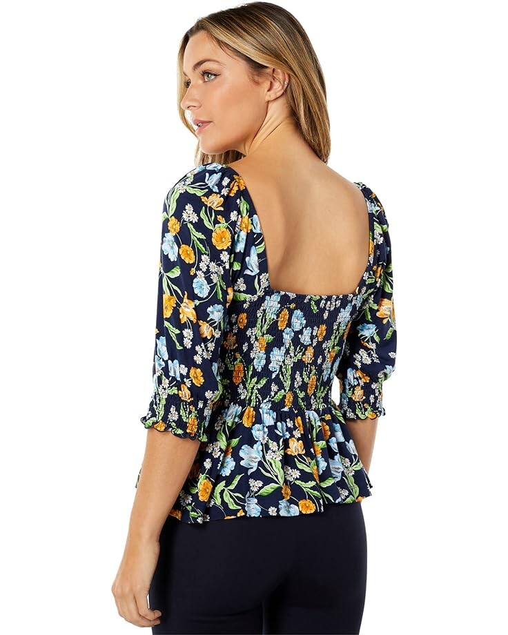 

Топ Draper James Knit Smocked Top, цвет Nassau Navy Multi