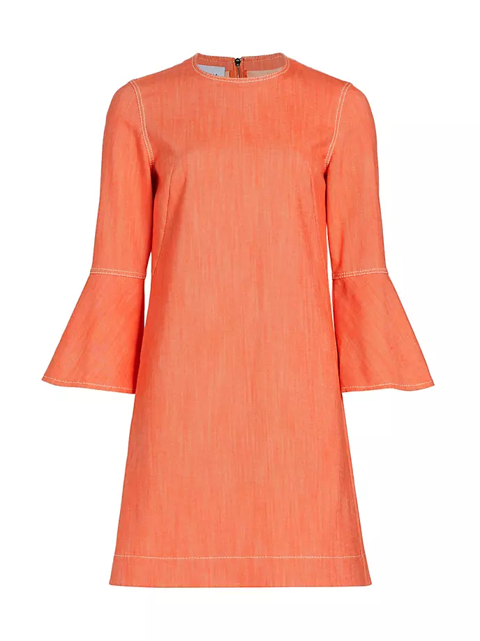 цена Джинсовое платье прямого кроя с рукавами-колокольчиками Akris Punto, цвет orange