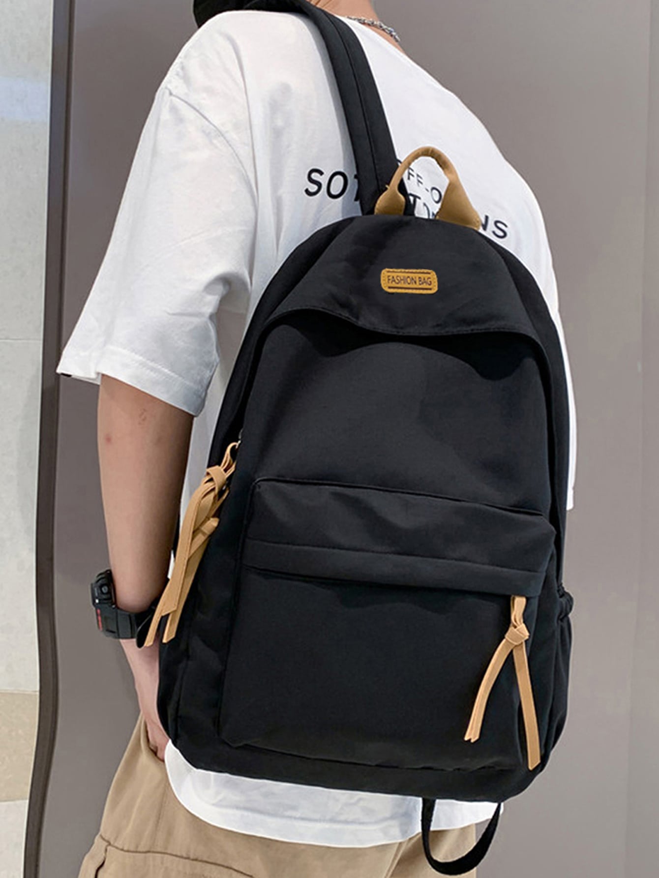 14-дюймовый водонепроницаемый мужской рюкзак на молнии с декором узлом, черный oyixinger 2023 модный детский школьный рюкзак мужской и женский камуфляжный рюкзак для отдыха для учеников начальной и средней школы