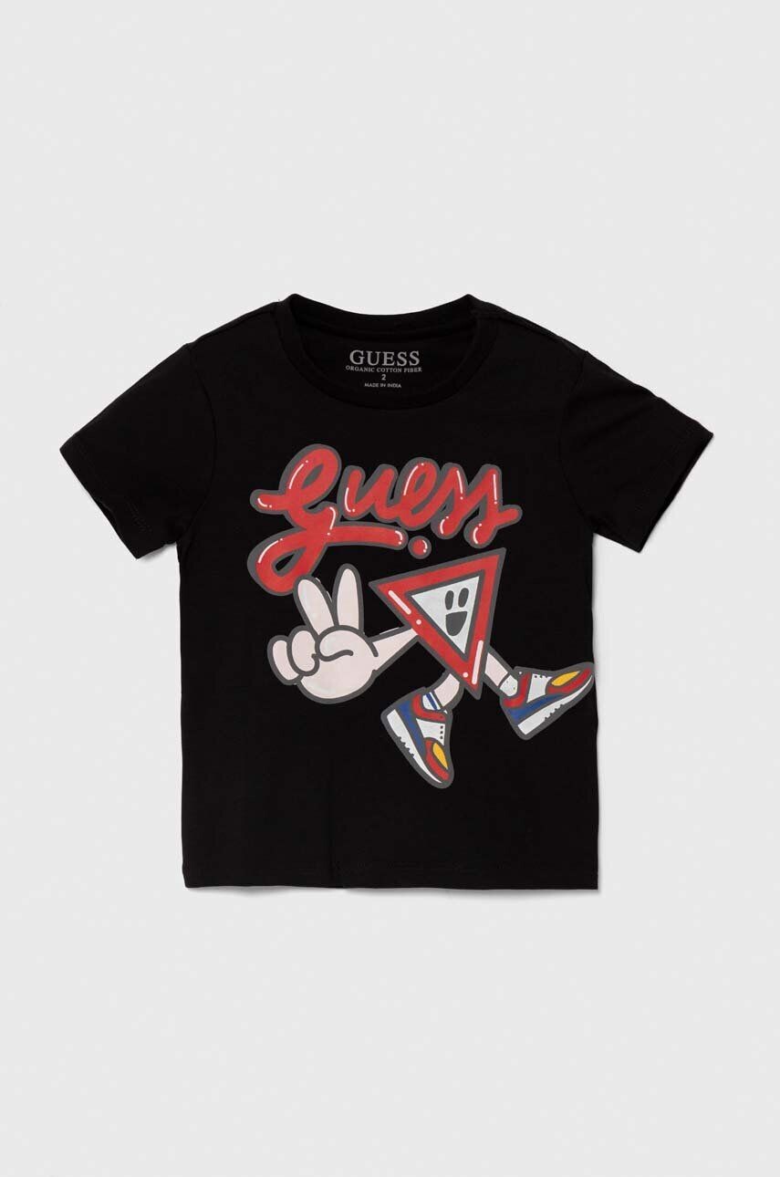 

Детская хлопковая футболка Guess, черный