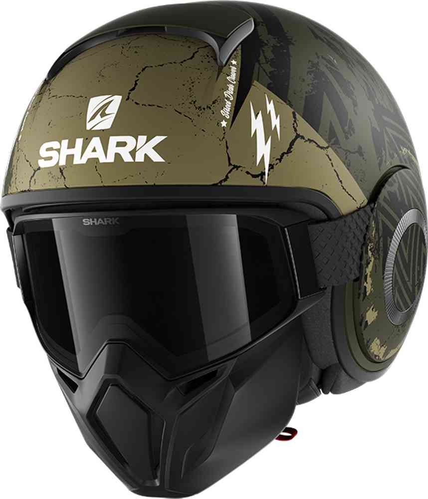 Реактивный шлем Street-Drak Crower Shark, черный матовый/зеленый shark drak tribute mat rm реактивный шлем серый желтый