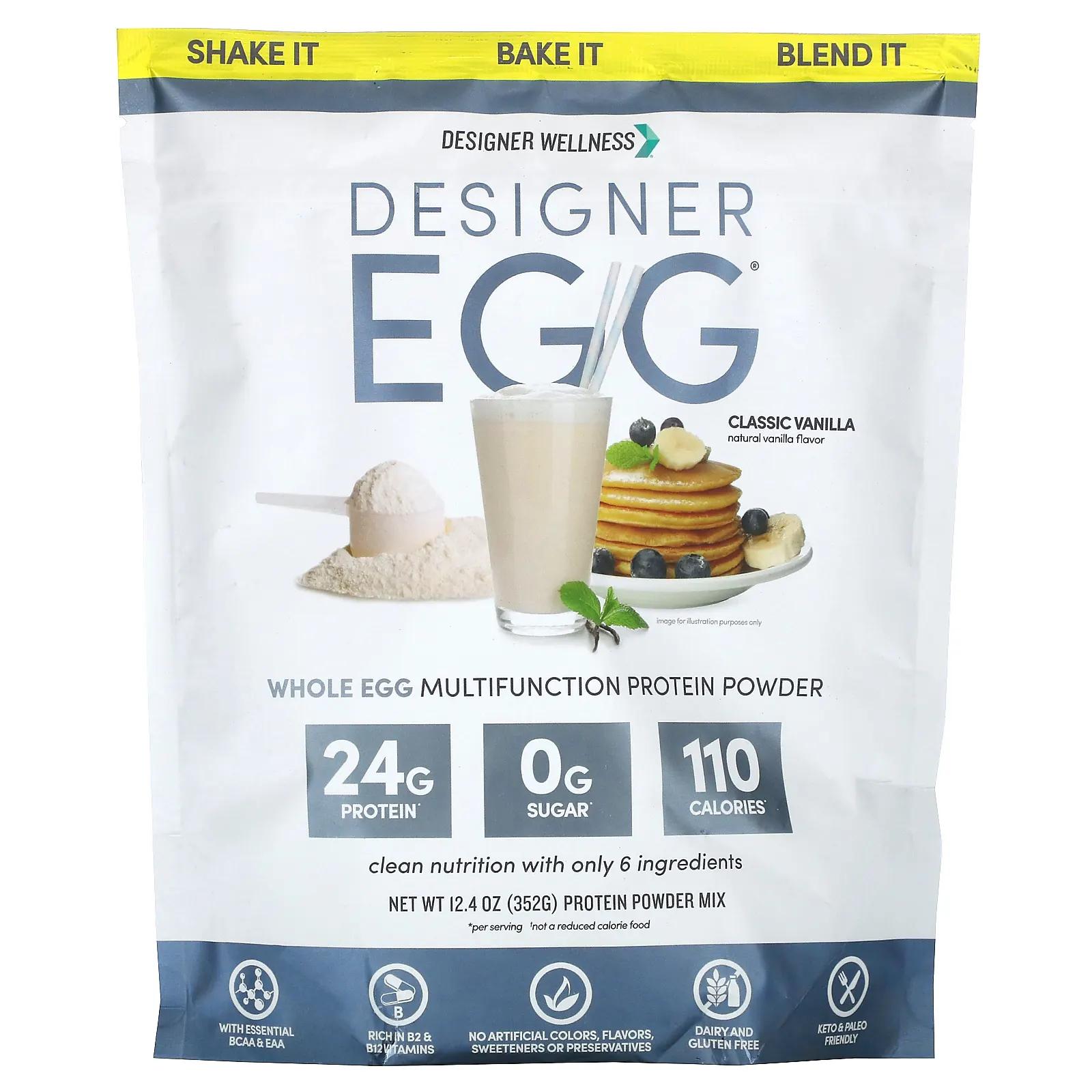Designer Protein Totally Egg Натуральный яичный и желточный белок Классическая ваниль 12,4 унц. (352 г) mrm натуральный яичный белок французская ваниль 24 унции 680 г
