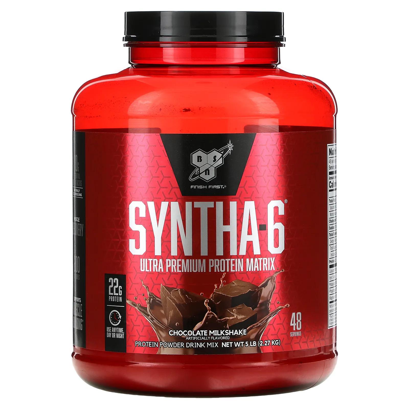 BSN SYNTHA-6 питьевая смесь из белкового порошка шоколадный молочный коктейль 5 фунтов (2,27 кг) bsn syntha 6 протеиновая матрица премиального качества ванильное мороженое 2 27 кг 5 фунтов