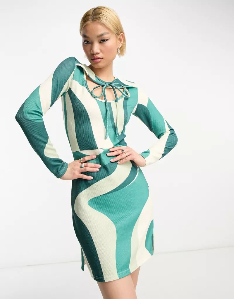Зеленое мини-платье с вырезами и завитками Rebellious Fashion цена и фото