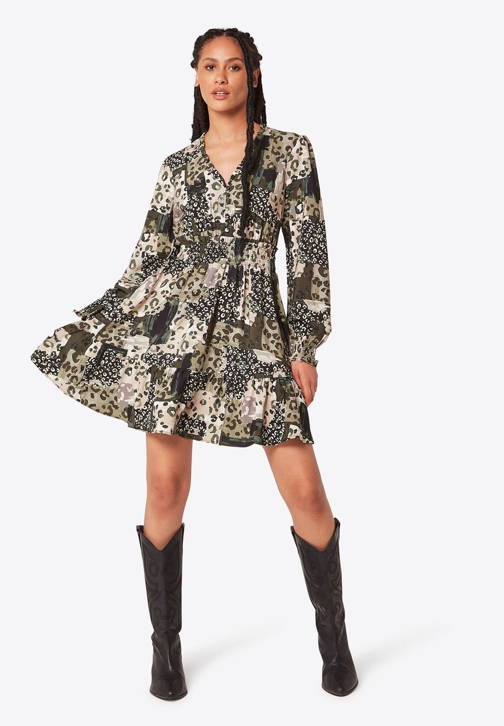 

Летнее платье Animal Patchwork Smock Apricot, хаки