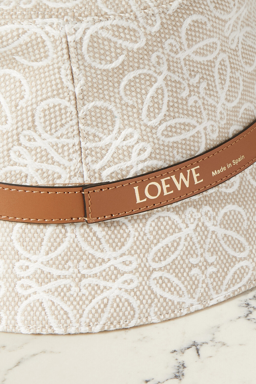

LOEWE Панама из смесового хлопка с вышивкой и отделкой кожей, белый