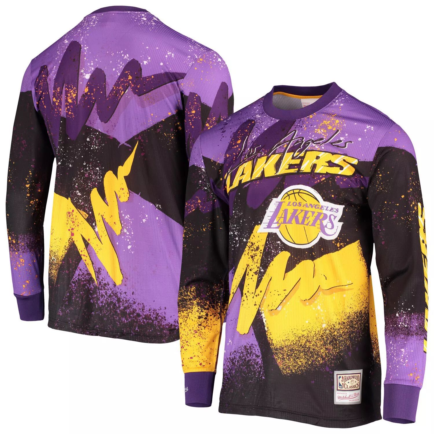 

Мужская фиолетовая футболка Mitchell & Ness Los Angeles Lakers Hardwood Classics Hyper Hoops с сублимированными длинными рукавами, Фиолетовый