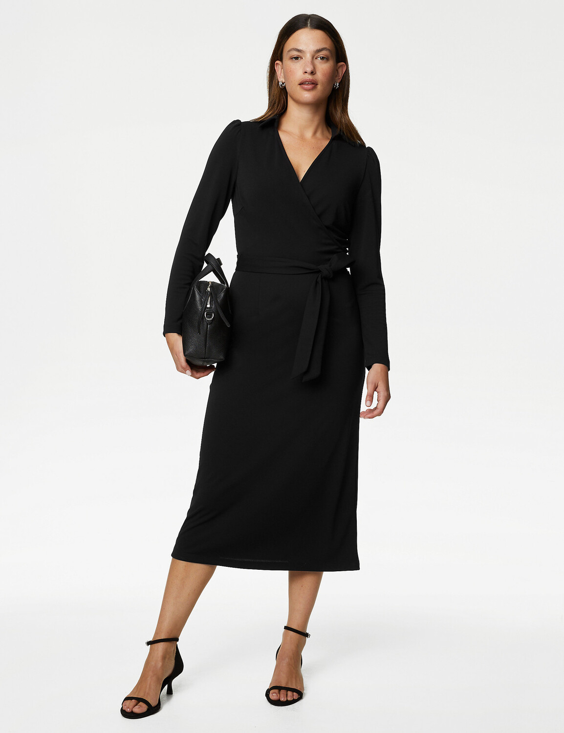 

Платье миди с воротником и запахом Marks & Spencer, черный