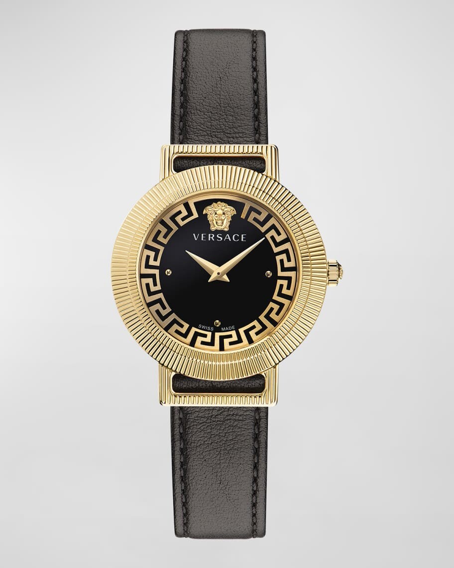 

Кожаные часы Greca Chic, диаметр 36 мм, золото/черный Versace
