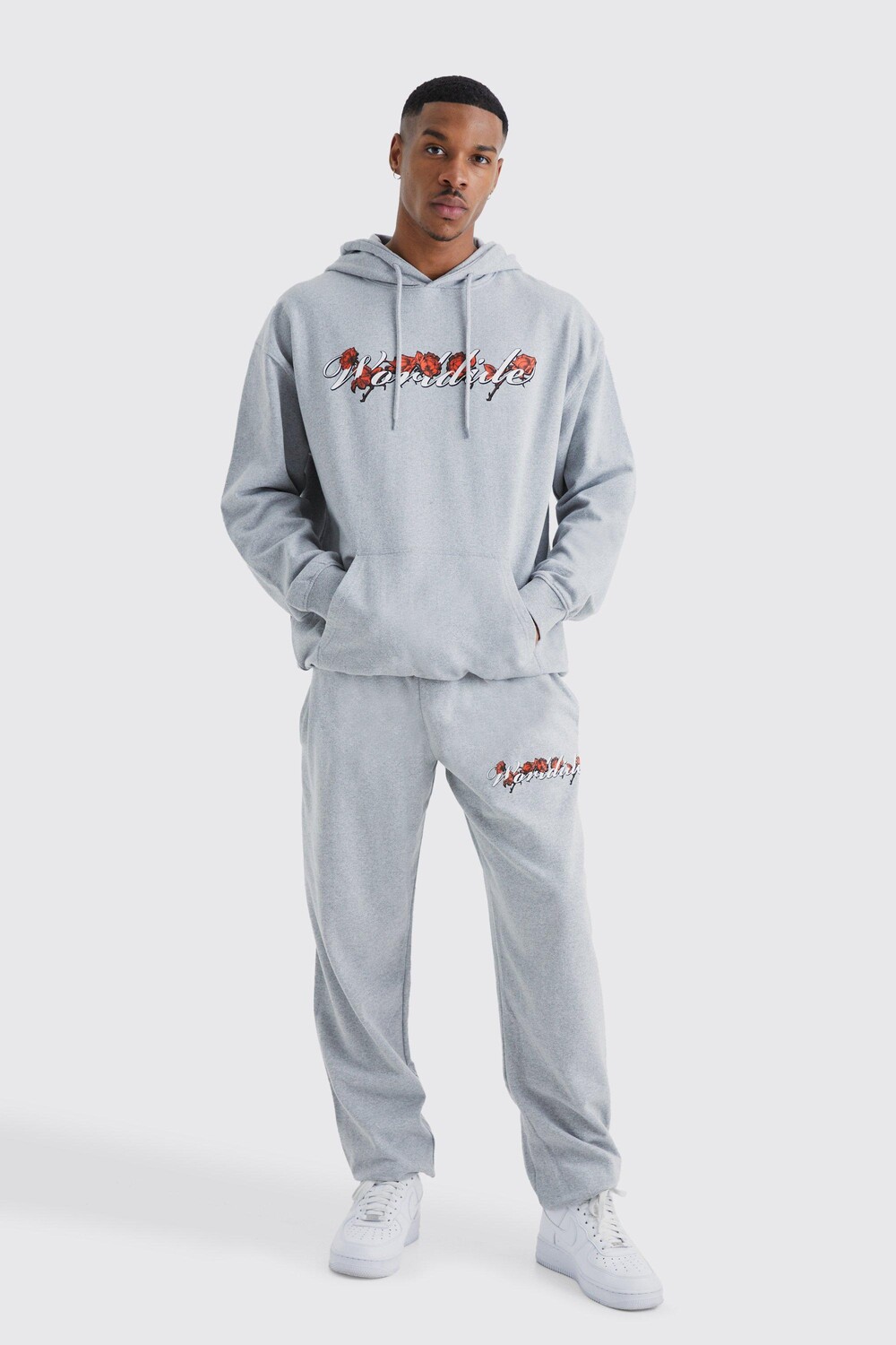 

Спортивный костюм с капюшоном oversized worldwide цветочный Boohoo, серый