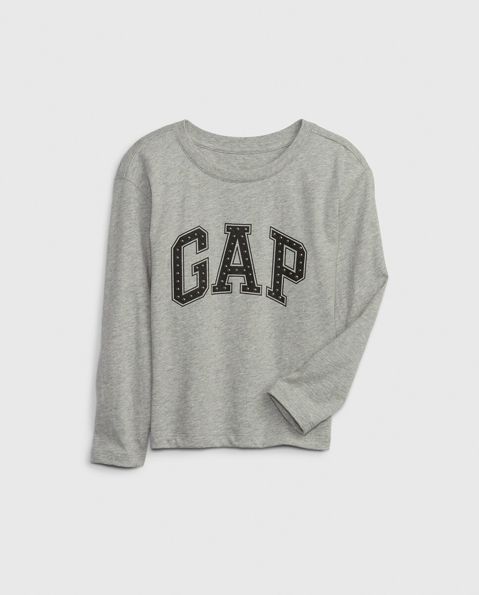 

Футболка для девочек с логотипом и заклепками, длинными рукавами Gap, серый
