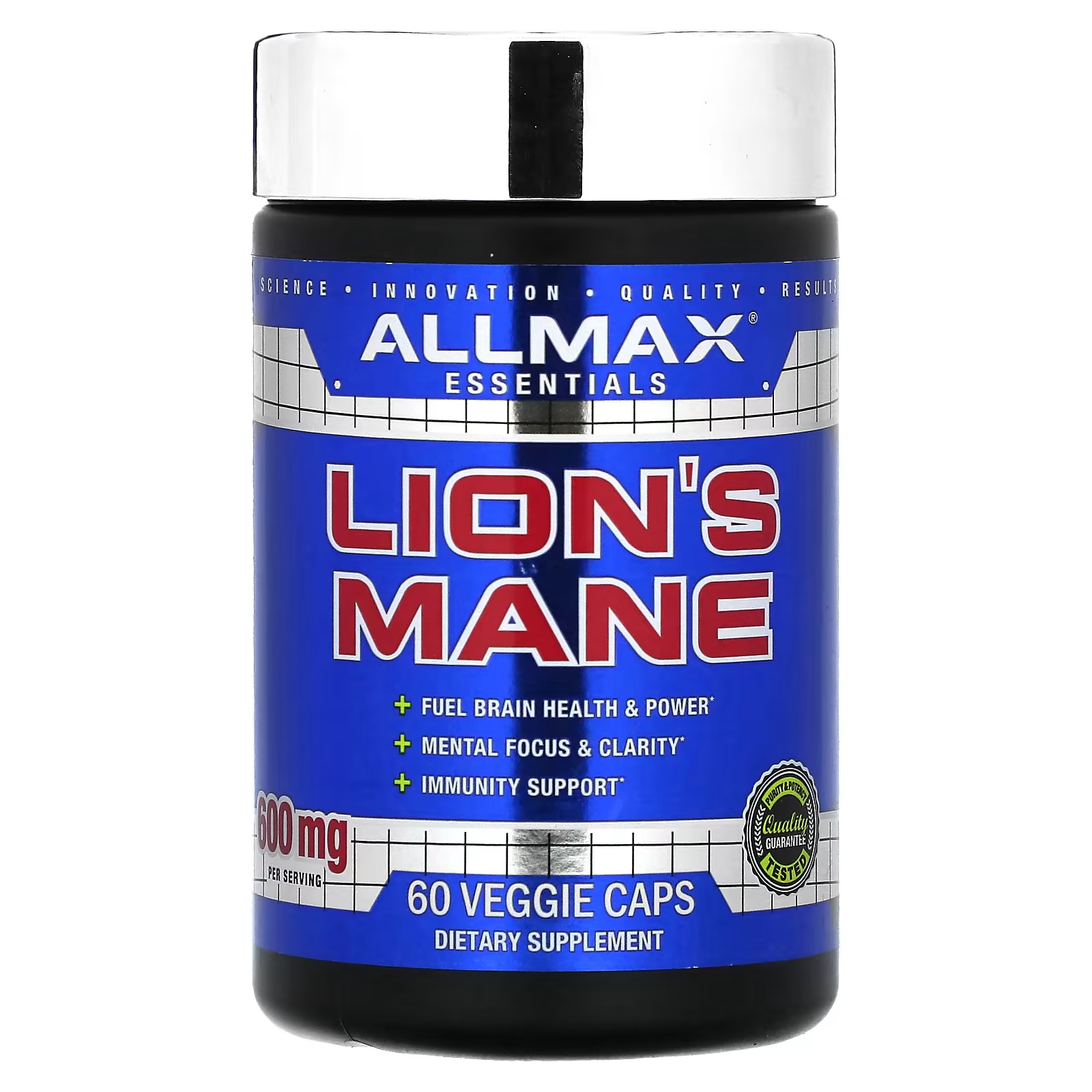 ALLMAX Lion's Mane 600 мг, 60 растительных капсул (300 мг на капсулу) ашваганда ksm 66 allmax 300 мг 60 растительных капсул