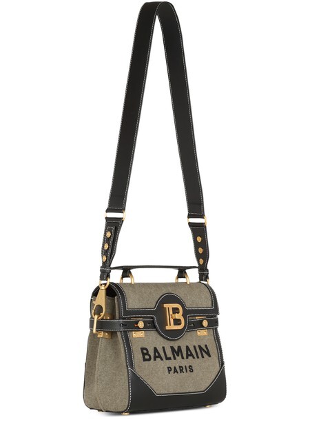 

Холщовая сумка B-Buzz 23 с кожаными вставками Balmain, темно-зеленый
