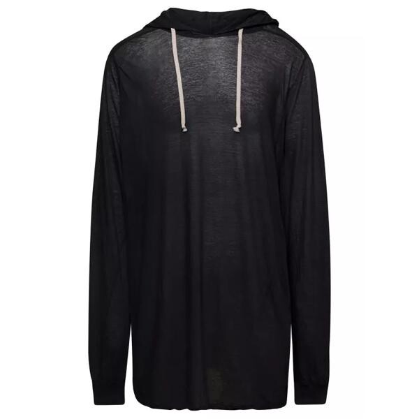 

Футболка hoodie with coulisse long sleeves in cotton Rick Owens, черный