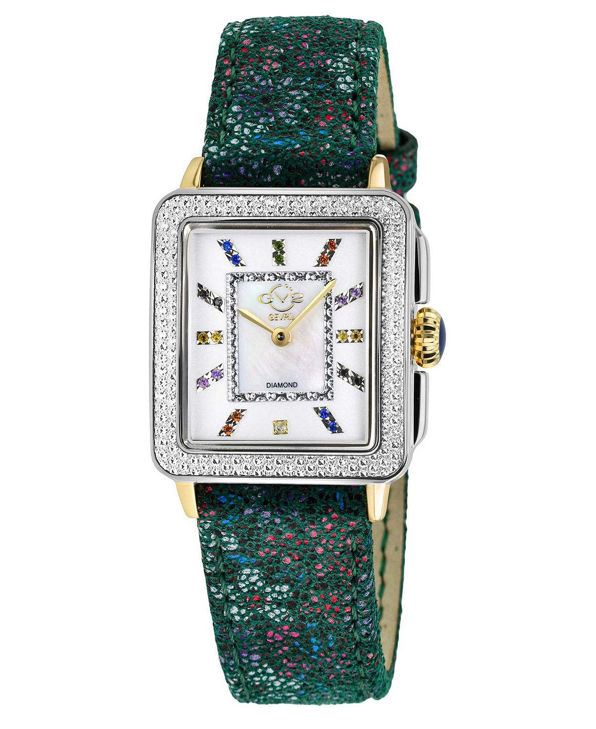 цена Женские зеленые кожаные часы Padova со швейцарским кварцем и драгоценными камнями, 30 мм GV2 by Gevril, зеленый