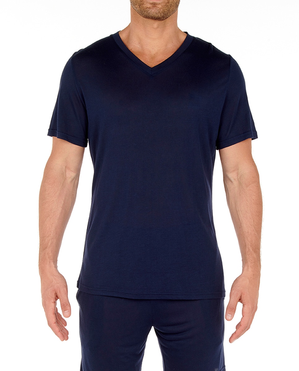 Темно-синяя мужская футболка из модала с коротким рукавом Hom, темно-синий