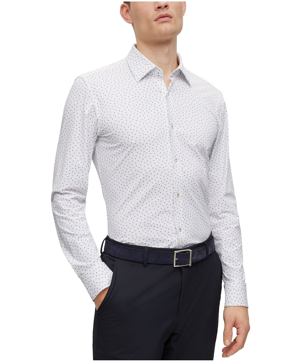 Мужская рубашка узкого кроя Performance Hugo Boss мужской костюм жилет в полоску двубортная деловая куртка без рукавов повседневная облегающая универсальная мужская рубашка