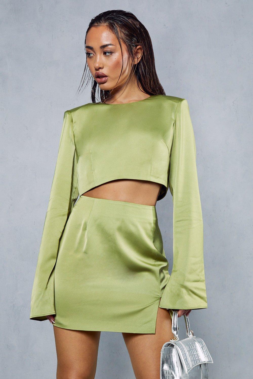 цена Атласная юбка премиум-класса с разрезом на плечах, однотонная MISSPAP, зеленый