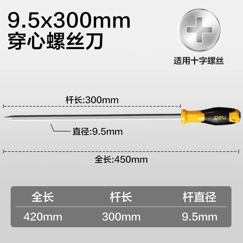 Мощная сквозная отвертка, которая может ударить по крестообразной отвертке. Отвертка с плоским концом в виде цветка сливы, сверхтвердая, большого размера. Deli