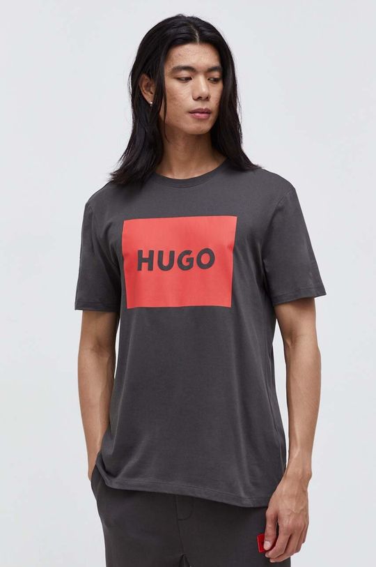 Хлопковая футболка Hugo, серый