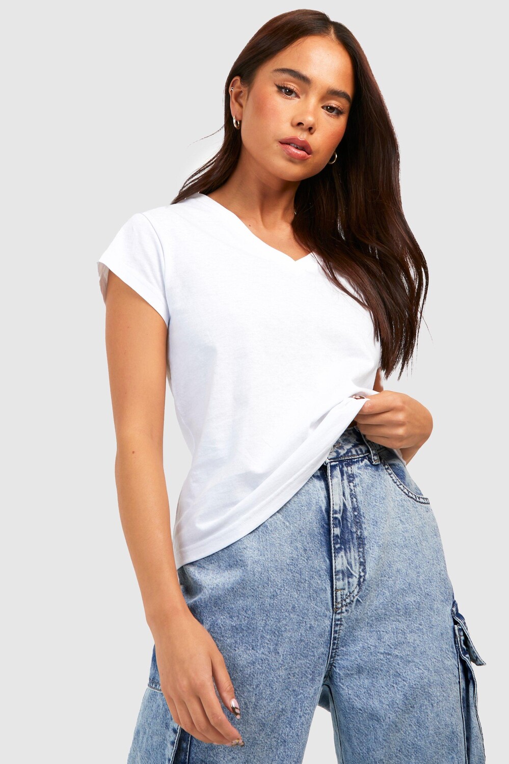 

Хлопковая футболка petite basic с v-образным вырезом Boohoo, белый