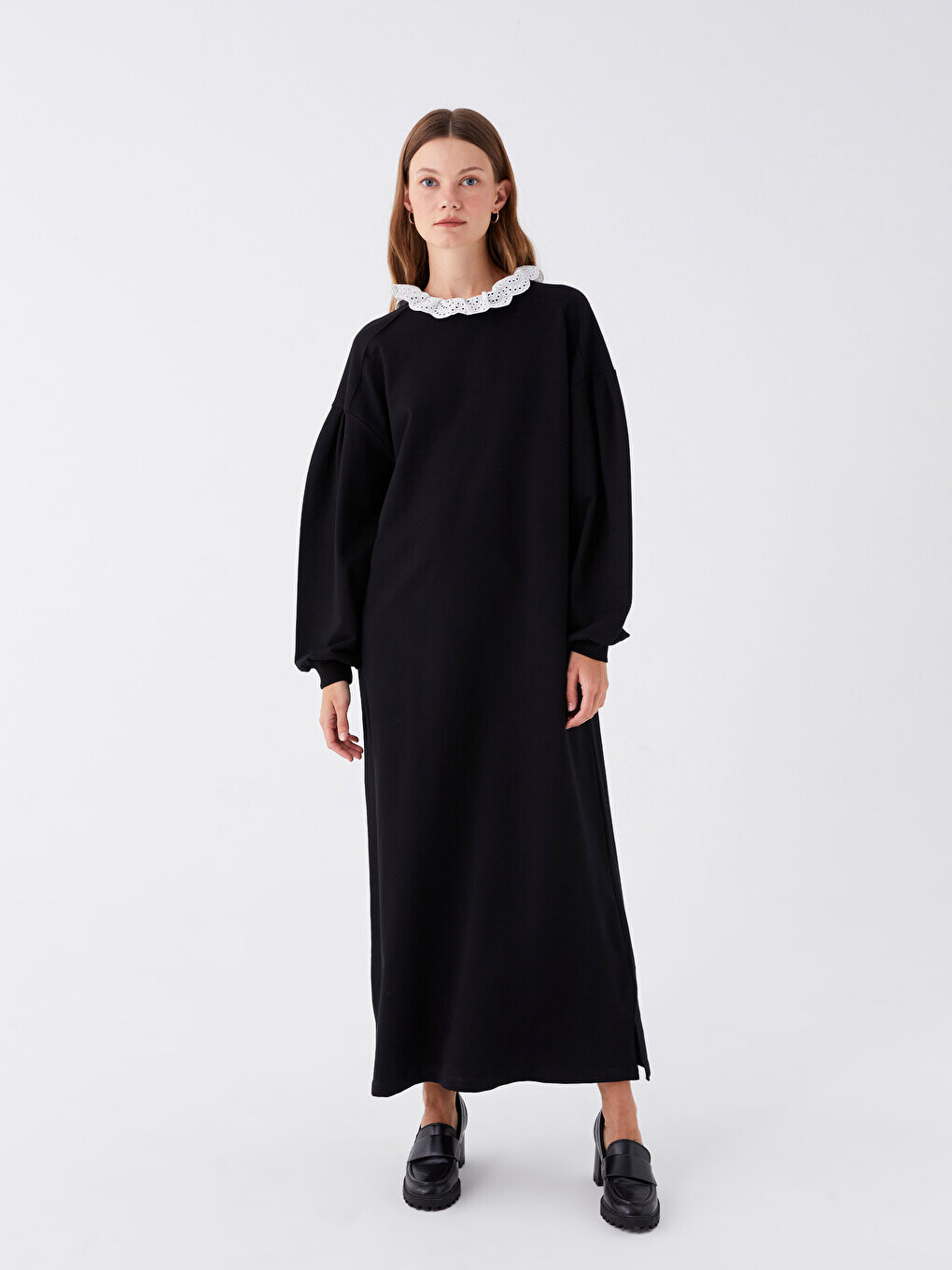 

Прямое женское платье с круглым вырезом и длинными рукавами LCW Modest, черный