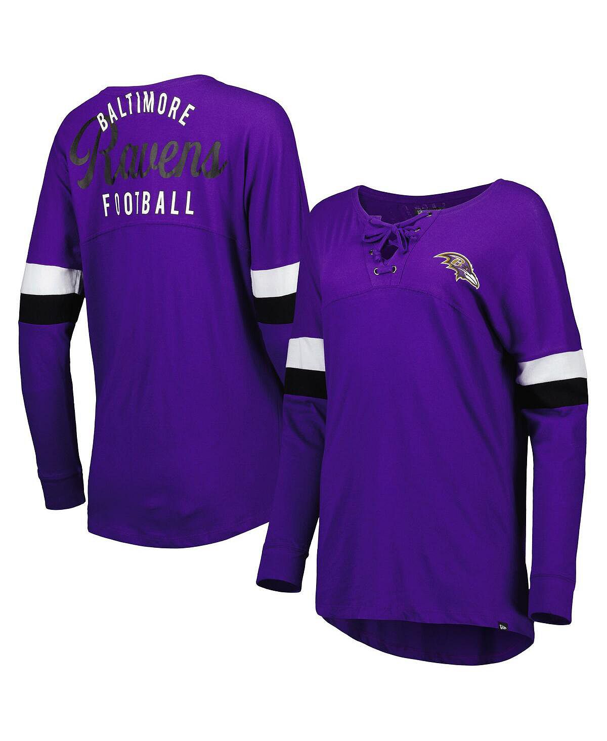 Женская фиолетовая футболка Baltimore Ravens Athletic Varsity со шнуровкой и длинными рукавами New Era