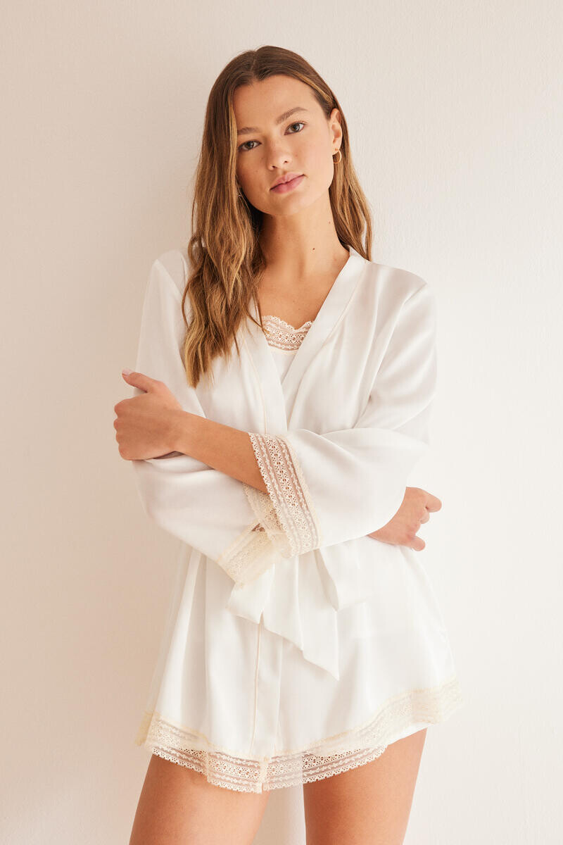 

Короткий белый атласный халат Women'secret, белый
