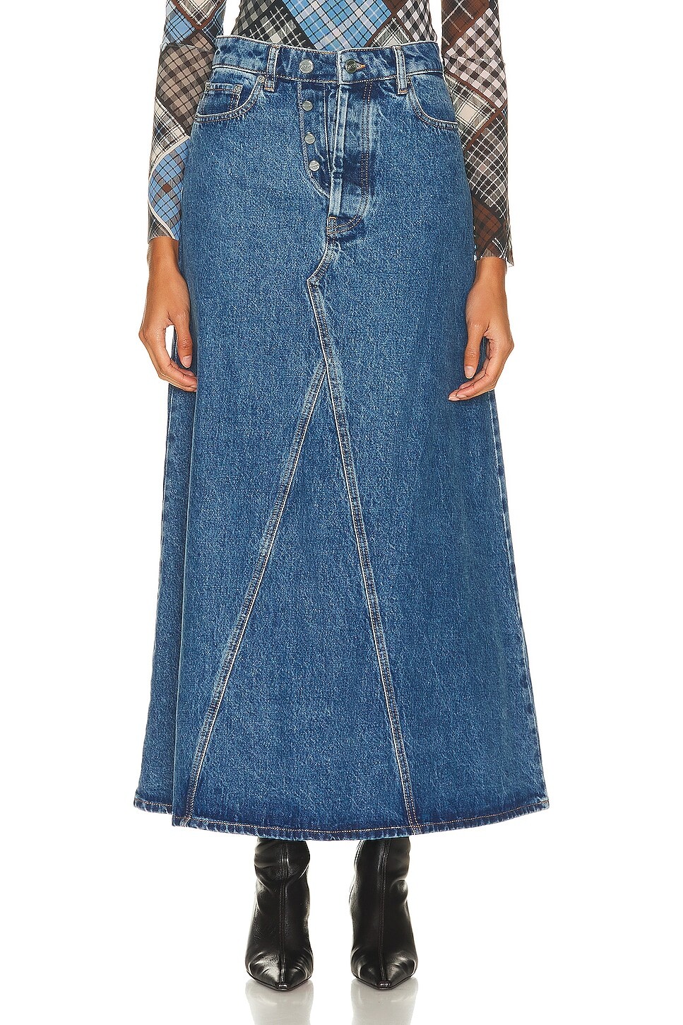 цена Юбка Ganni Denim Maxi, цвет Mid Blue Stone