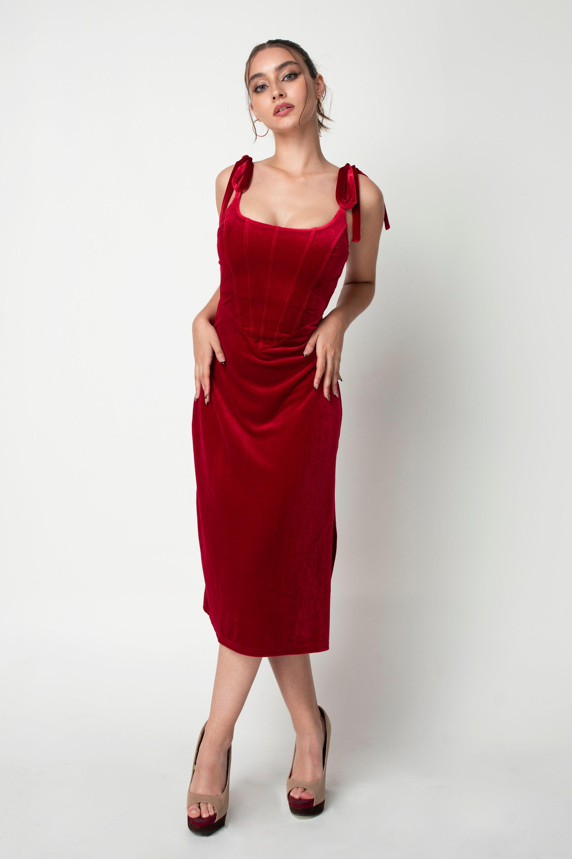 цена Корсетное бархатное платье DOUBLE SECOND, красный