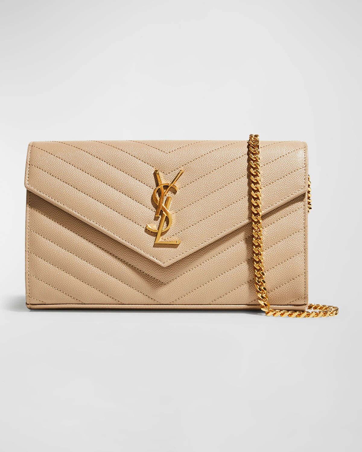 

Большой кошелек YSL Monogram на цепочке из зерненой кожи Saint Laurent, цвет Dark Beige