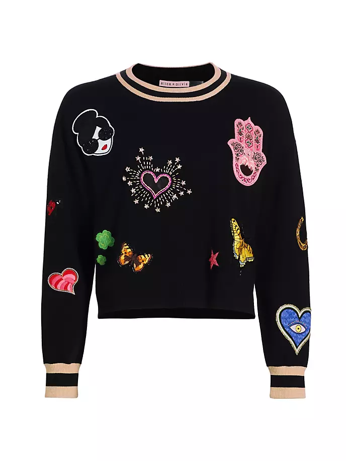 

Свитер из смесовой шерсти с нашивками Gleeson Alice + Olivia, черный