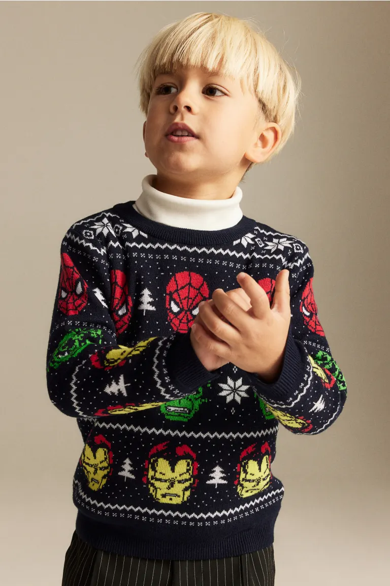

Хлопковый свитер жаккардовой вязки H&M, синий