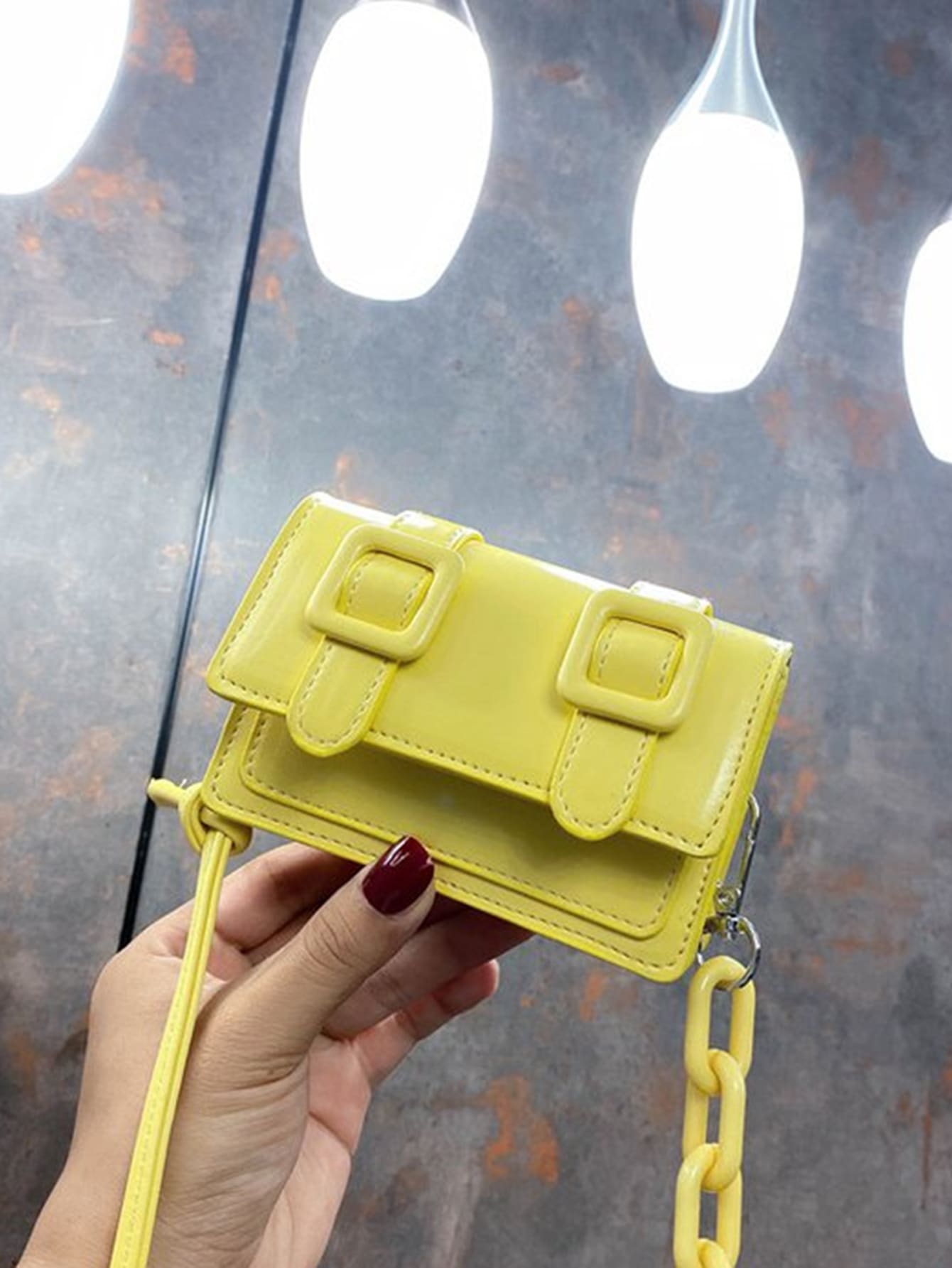 Легкая деловая повседневная мини-сумка через плечо с декором с пряжкой и клапаном для девочек-подростков, желтый