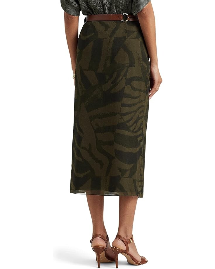 Юбка LAUREN Ralph Lauren Petite Zebra-Print Crinkle Georgette Midi Skirt, цвет Olive Multi юбка lauren ralph lauren petite crinkle georgette skirt