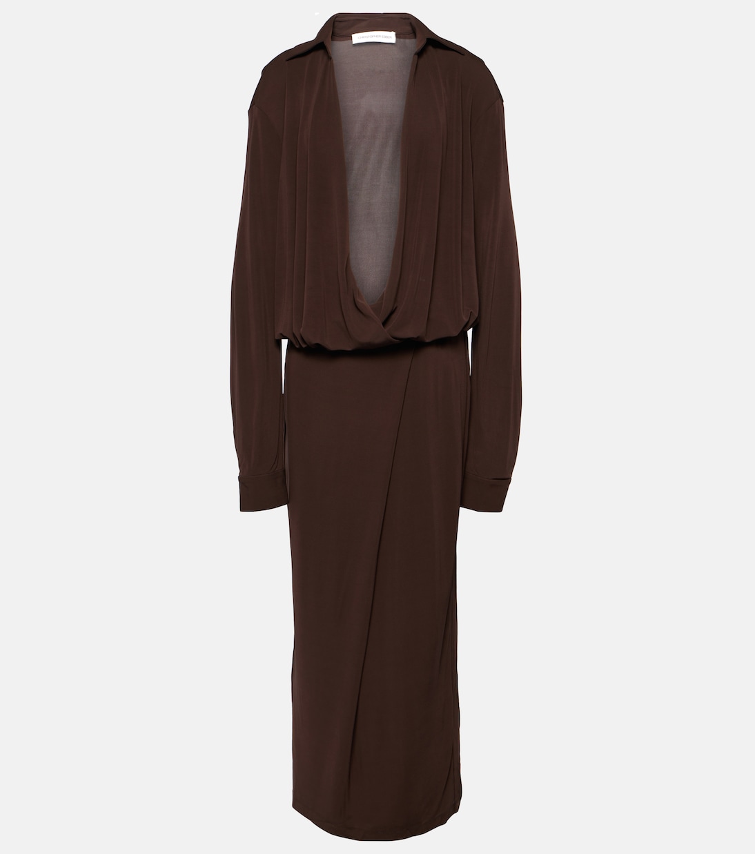 Платье макси из джерси в обрамлении со сборками Christopher Esber, коричневый