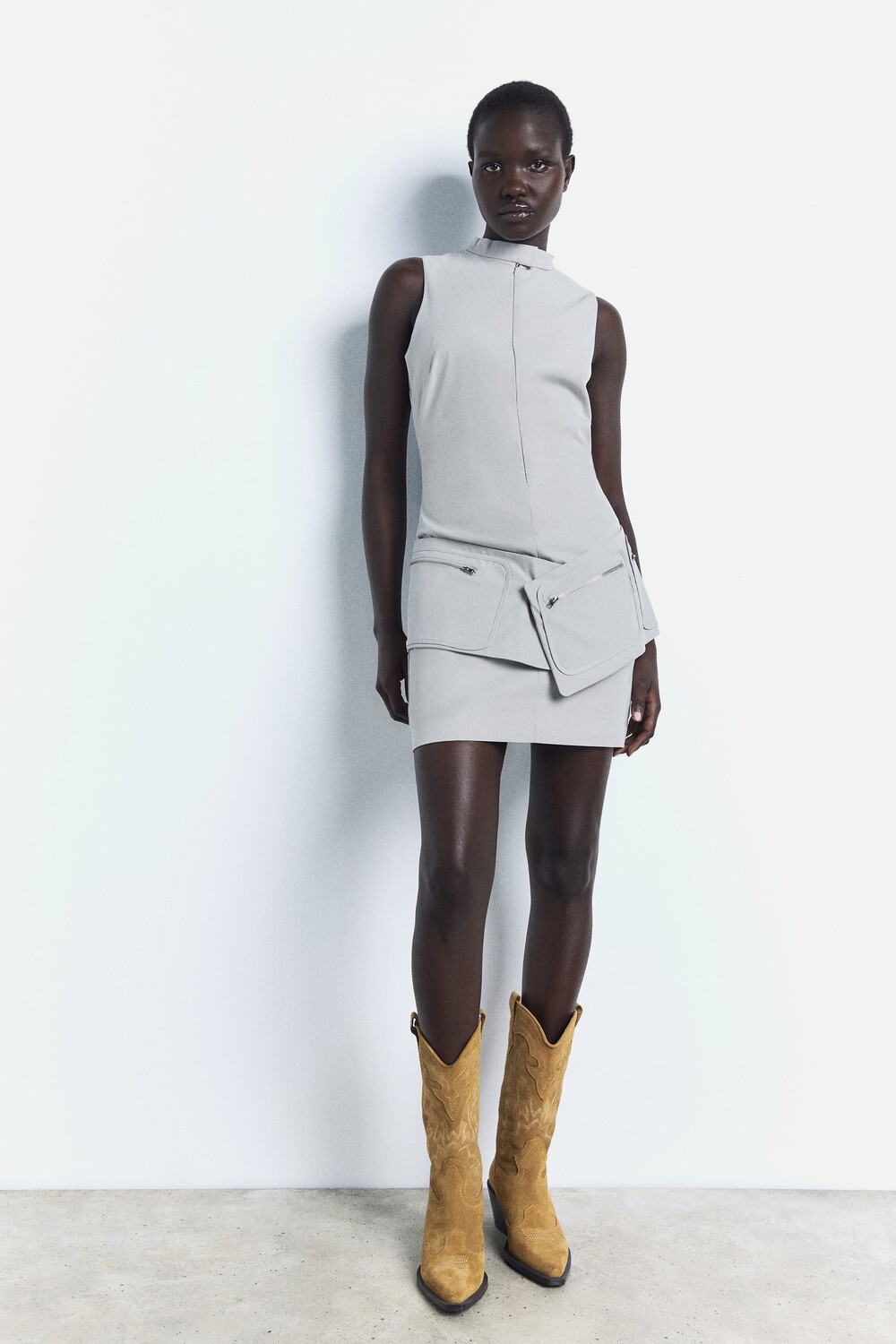 

Скинни кожаные ковбойские ботинки Zara, браун
