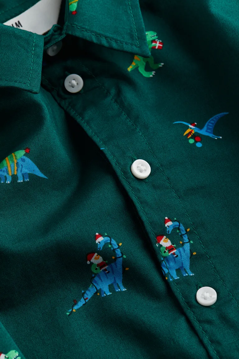 Рубашка из хлопка с рисунком H&M, зеленый рубашка с рисунком h