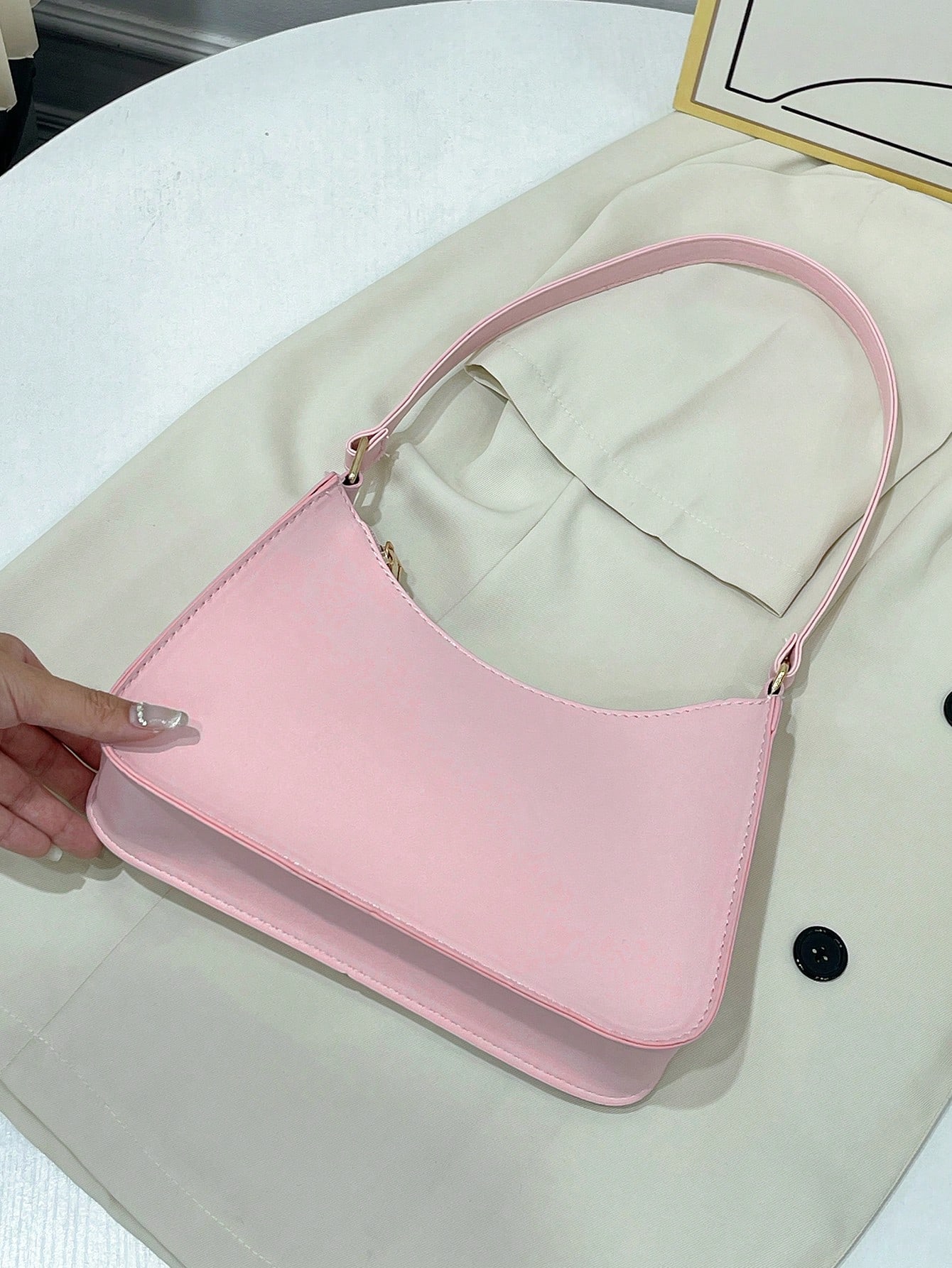 Минималистичная сумка-багет, средняя молния, элегантная для поездок на работу, розовый