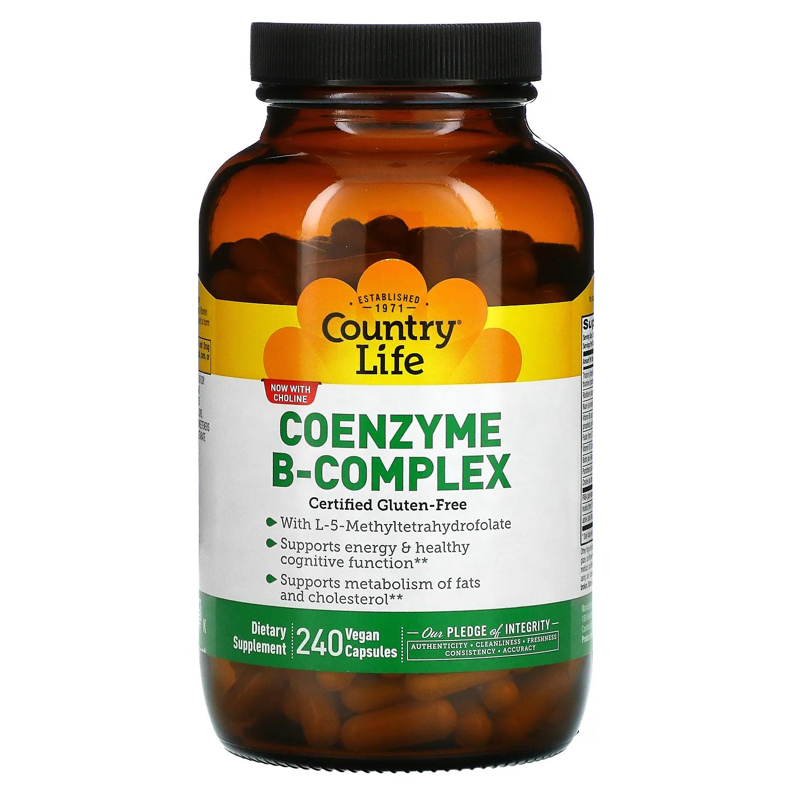 Country Life Coenzyme B-Complex 240 веганских капсул country life комплекс коэнзимов группы b улучшенная формула 120 веганских капсул