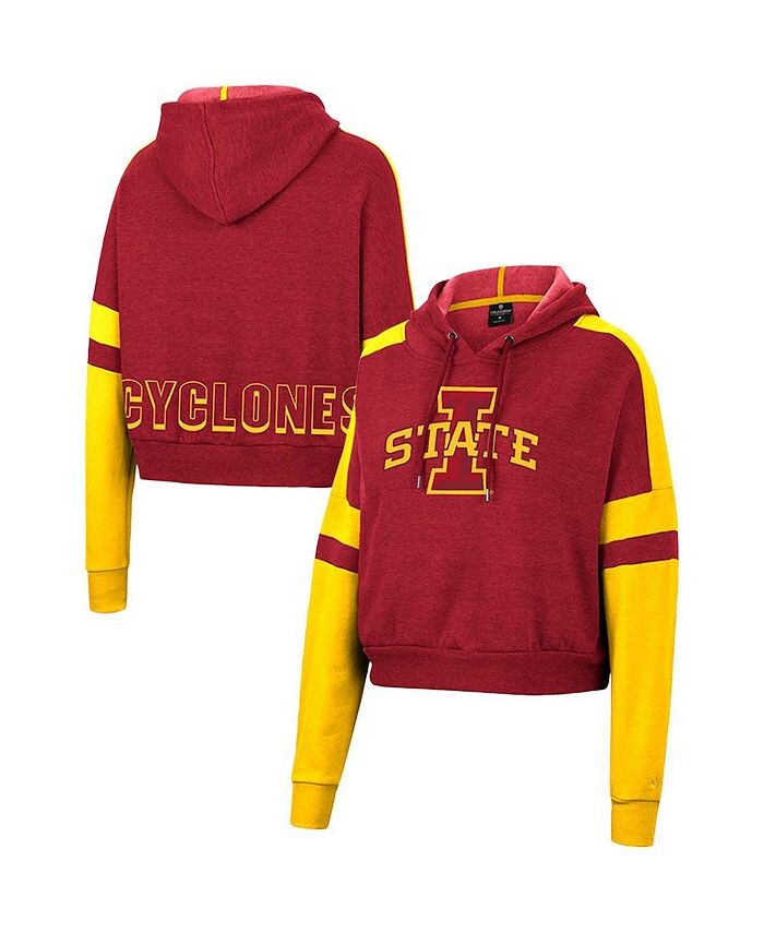 

Женский укороченный пуловер с капюшоном и капюшоном Cardinal Iowa State Cyclones Throwback Stripe Arch Logo Colosseum, красный