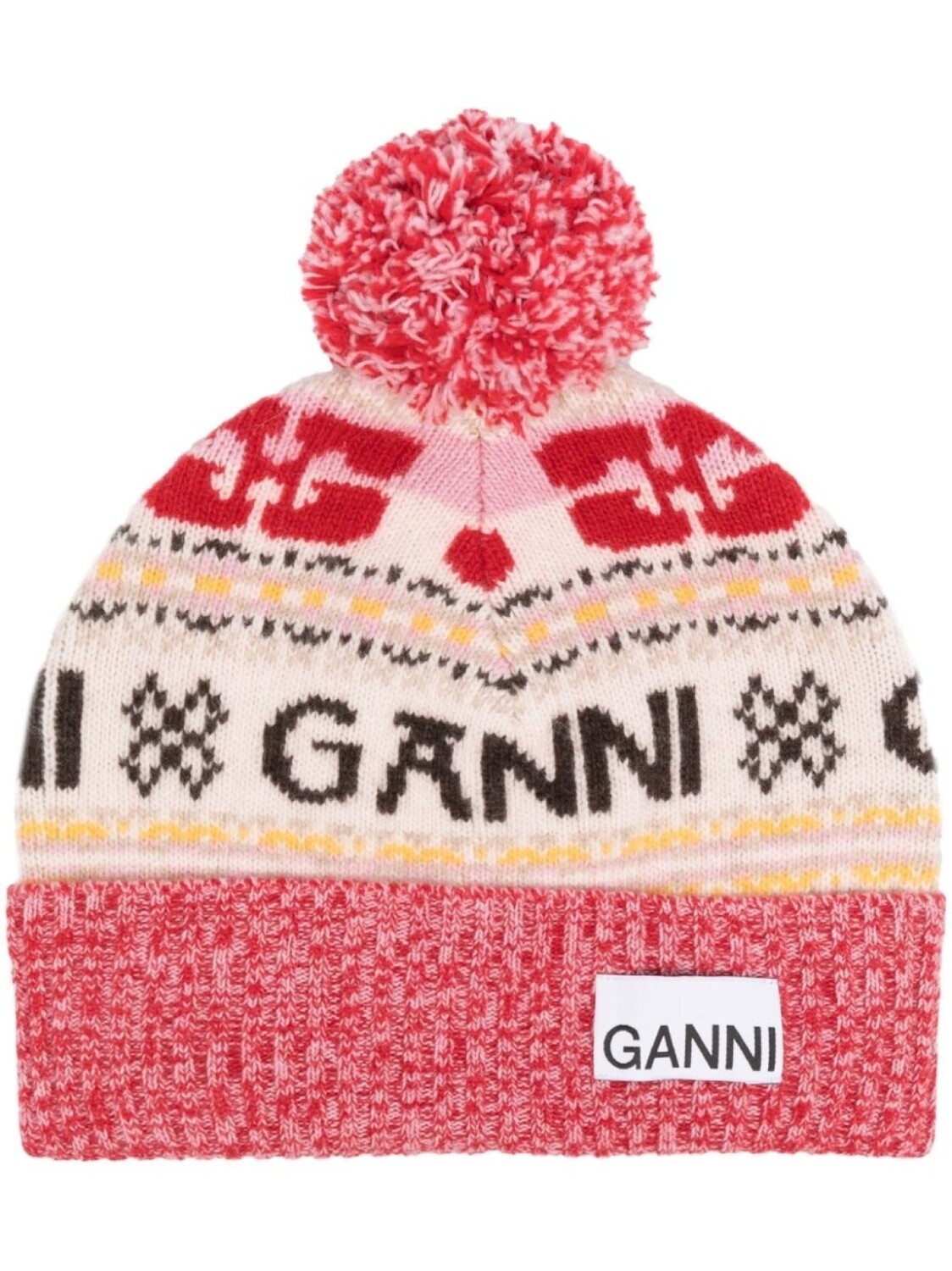 

GANNI шапка бини с нашивкой-логотипом, розовый