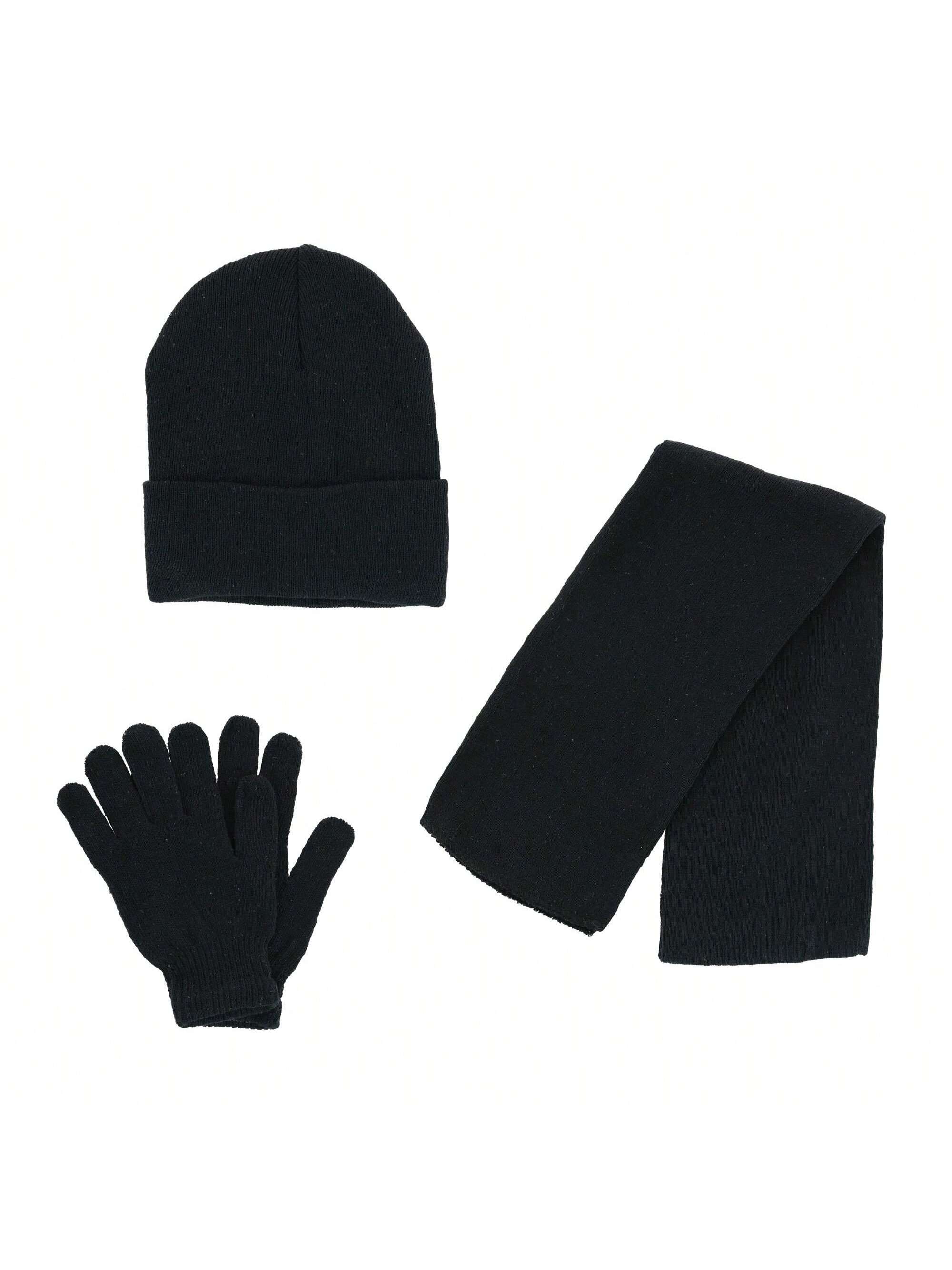 цена Базовая шапка-бини CTM, комплект из шарфа и перчаток, черный